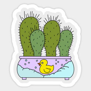 Cute Cactus Design #152: Funky Cacti In Bubble Bath Rubber Duck Pot Sticker